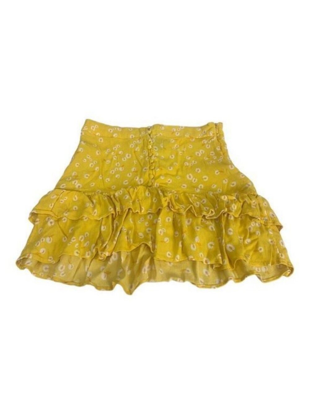 Forever 21 Yellow Ruffled Mini Skirt With White Dotted Pattern Size Small